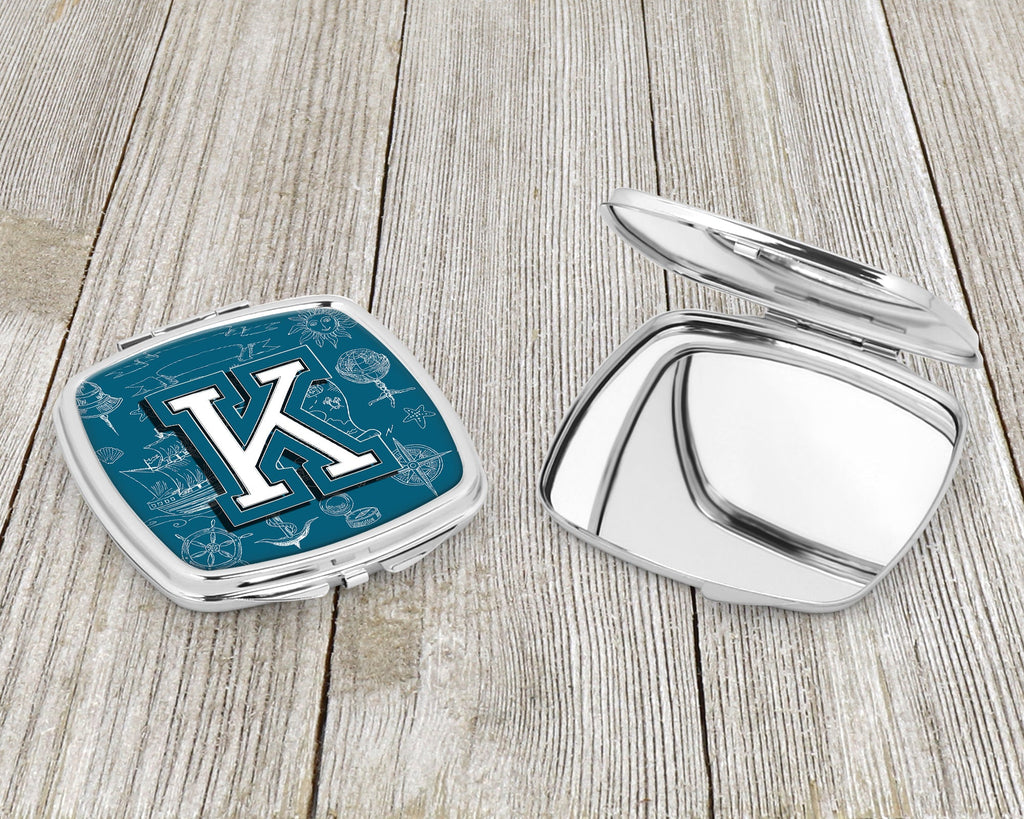Letter K Sea Doodles Initial Alphabet Compact Mirror Decorative Travel Makeup Mirror for Women Girls Gifts Pocket Makeup Mirror Folding Handheld