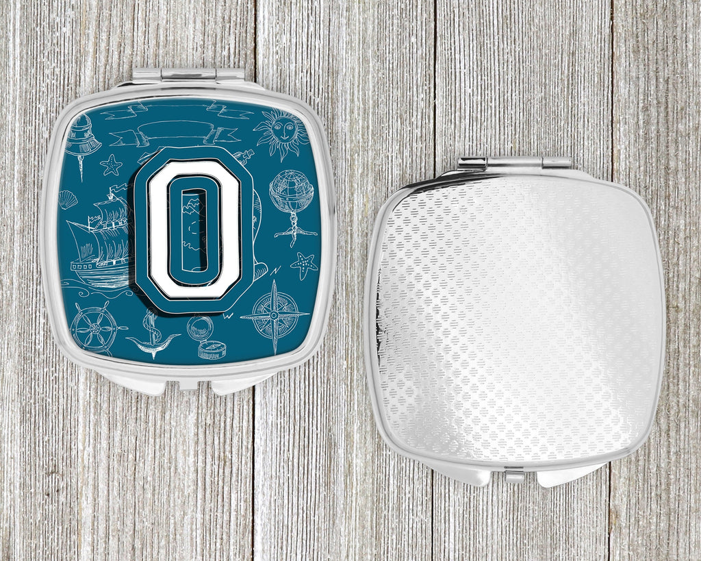 Letter O Sea Doodles Initial Alphabet Compact Mirror Decorative Travel Makeup Mirror for Women Girls Gifts Pocket Makeup Mirror Folding Handheld