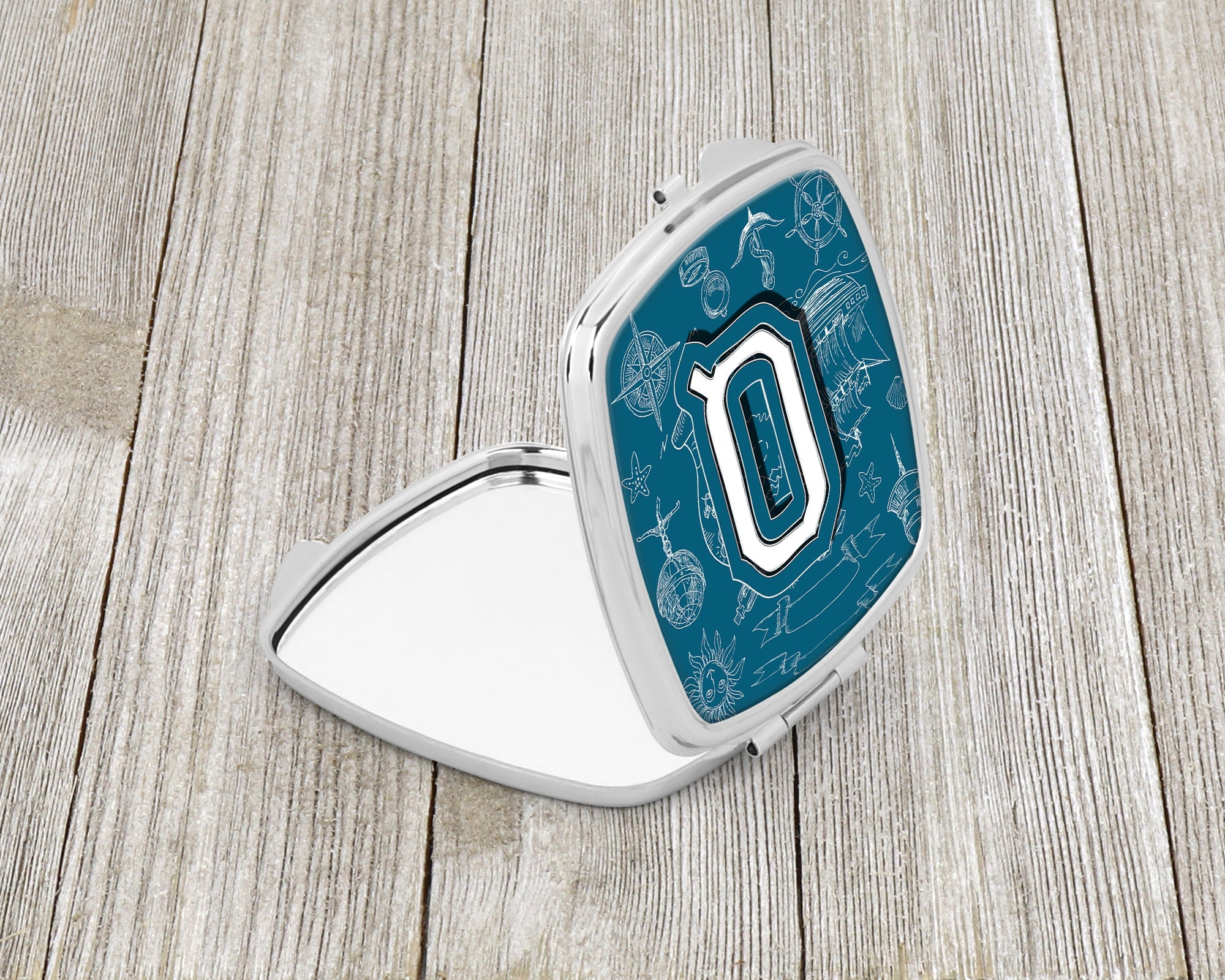Letter Q Sea Doodles Initial Alphabet Compact Mirror Decorative Travel Makeup Mirror for Women Girls Gifts Pocket Makeup Mirror Folding Handheld