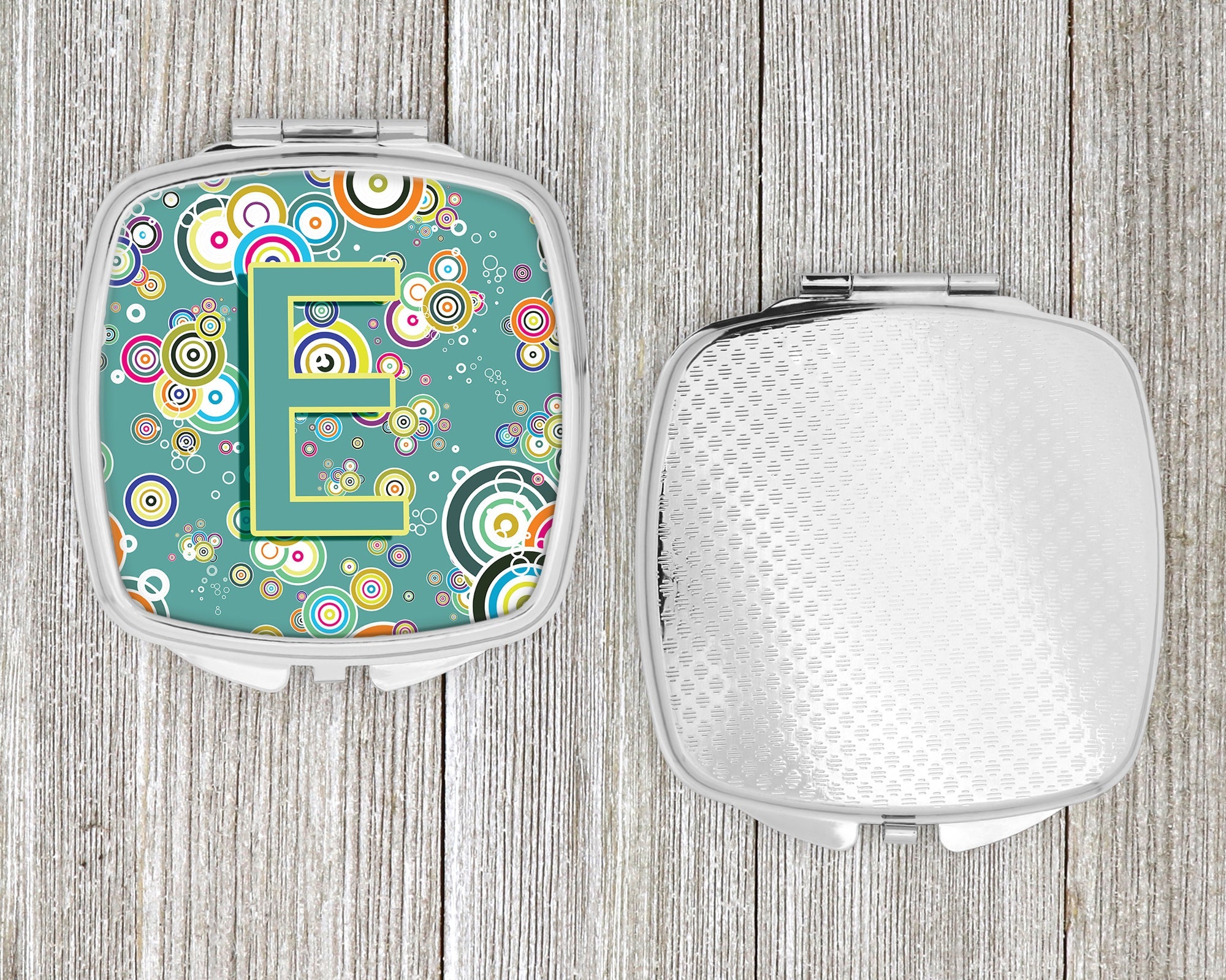 Letter E Circle Circle Teal Initial Alphabet Compact Mirror Decorative Travel Makeup Mirror for Women Girls Gifts Pocket Makeup Mirror Folding Handheld