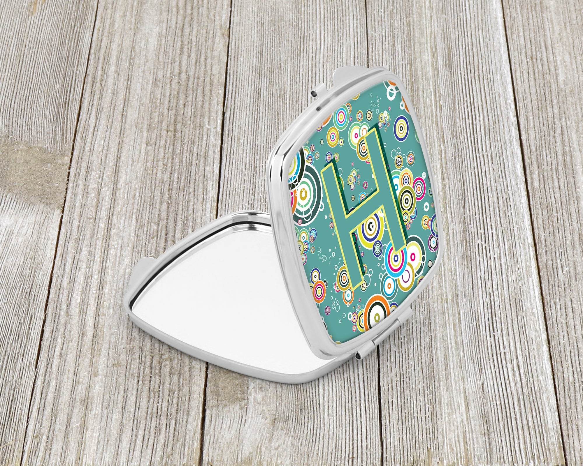 Letter H Circle Circle Teal Initial Alphabet Compact Mirror Decorative Travel Makeup Mirror for Women Girls Gifts Pocket Makeup Mirror Folding Handheld
