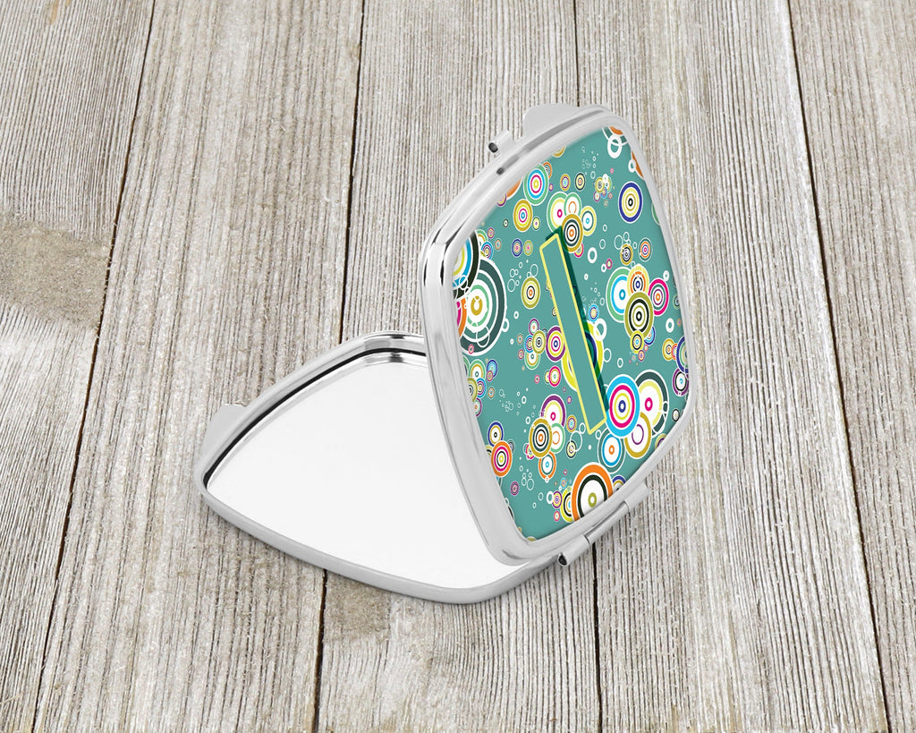 Letter I Circle Circle Teal Initial Alphabet Compact Mirror Decorative Travel Makeup Mirror for Women Girls Gifts Pocket Makeup Mirror Folding Handheld