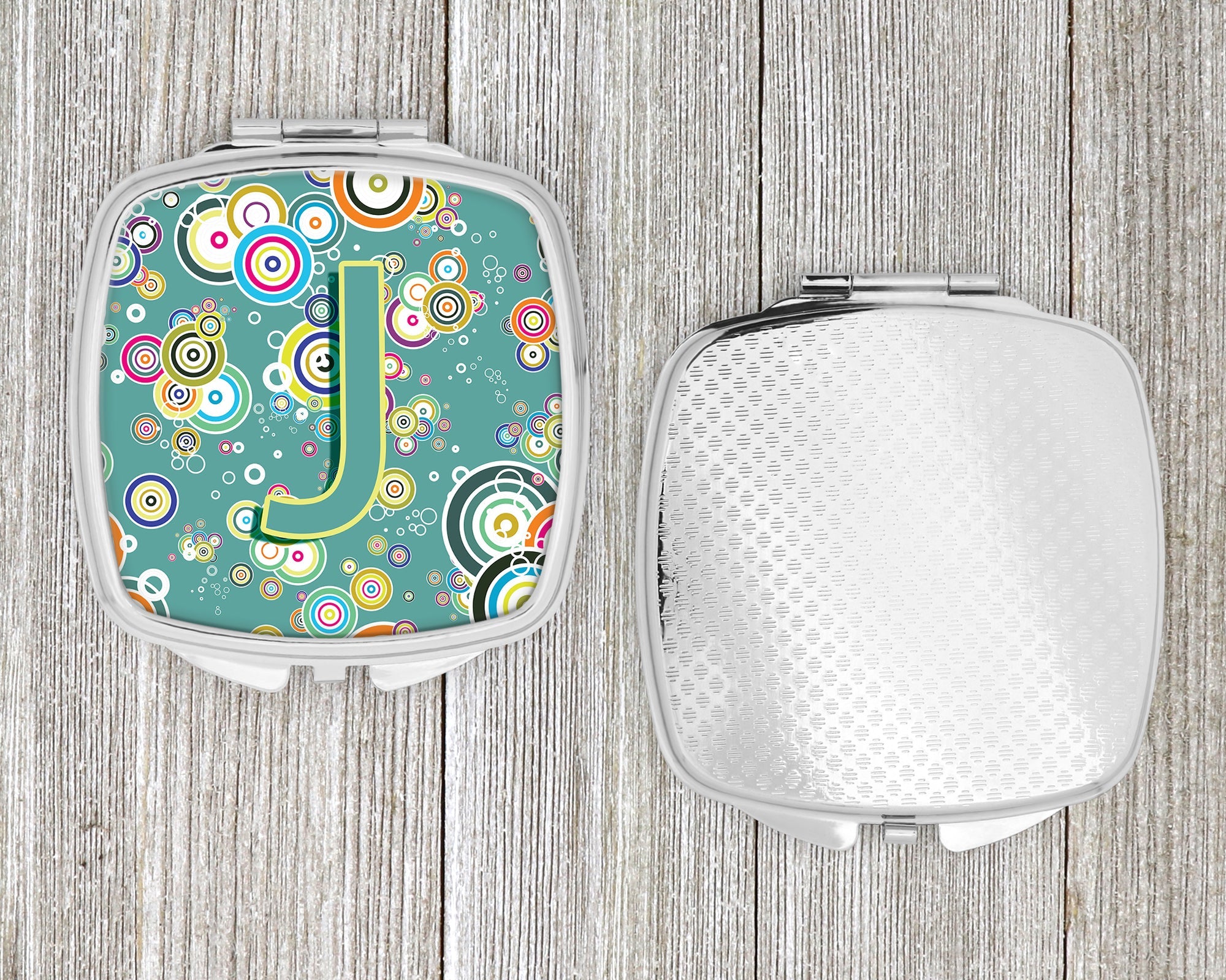 Letter J Circle Circle Teal Initial Alphabet Compact Mirror Decorative Travel Makeup Mirror for Women Girls Gifts Pocket Makeup Mirror Folding Handheld