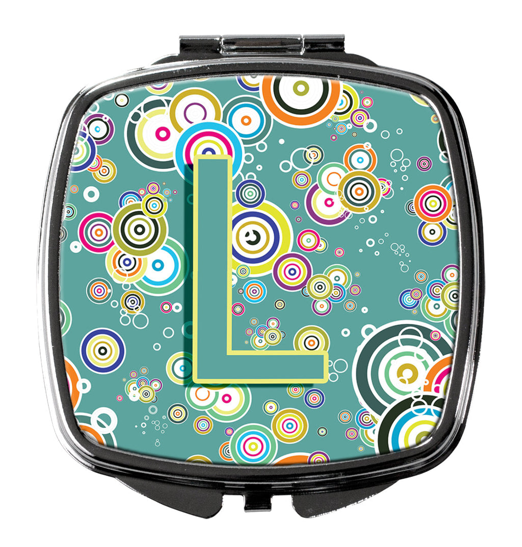 Letter L Circle Circle Teal Initial Alphabet Compact Mirror Decorative Travel Makeup Mirror for Women Girls Gifts Pocket Makeup Mirror Folding Handheld