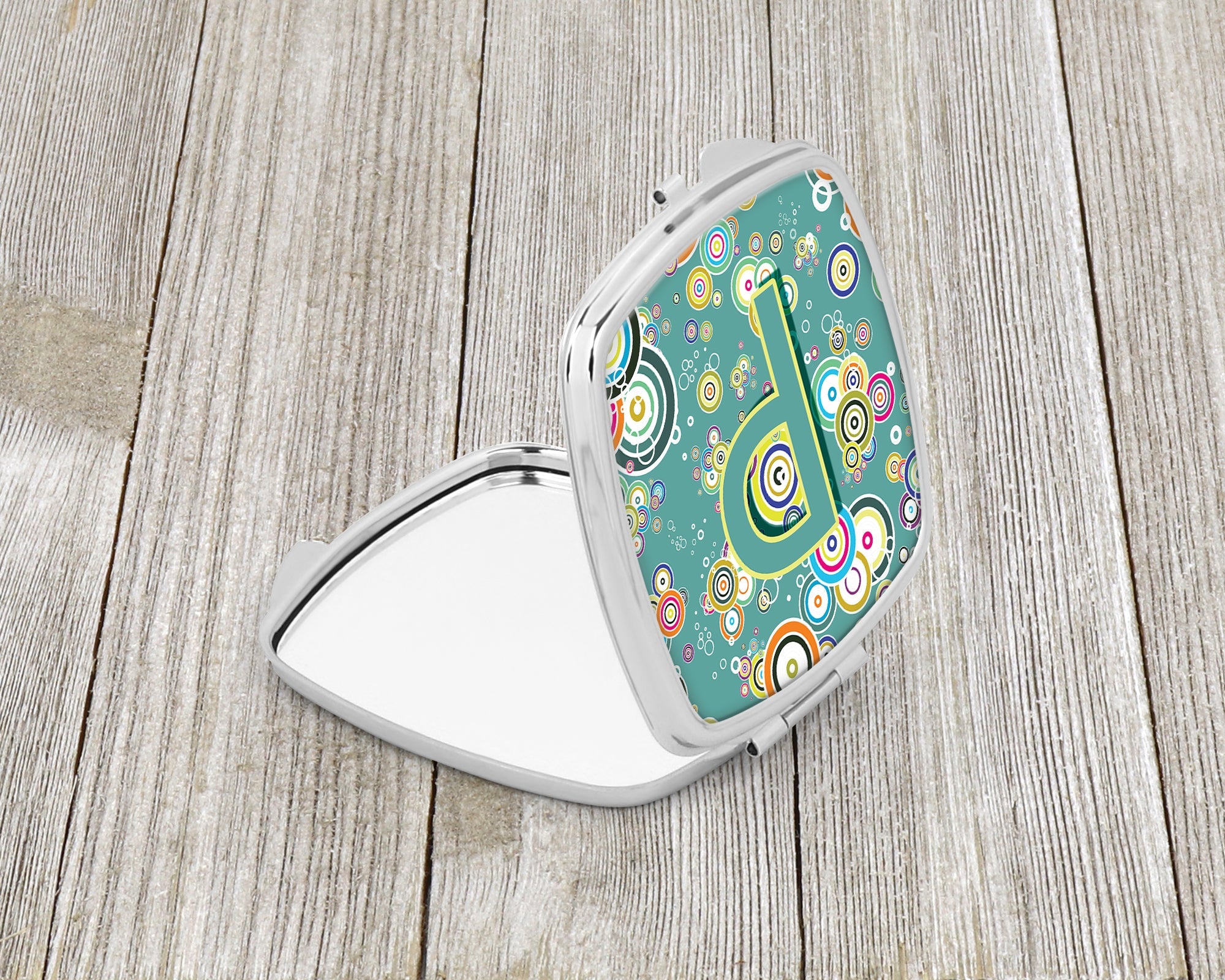 Letter P Circle Circle Teal Initial Alphabet Compact Mirror Decorative Travel Makeup Mirror for Women Girls Gifts Pocket Makeup Mirror Folding Handheld