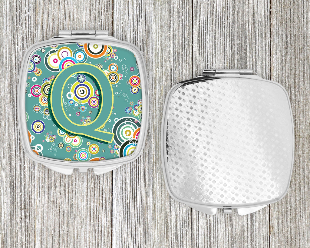 Letter Q Circle Circle Teal Initial Alphabet Compact Mirror Decorative Travel Makeup Mirror for Women Girls Gifts Pocket Makeup Mirror Folding Handheld