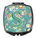 Letter S Circle Circle Teal Initial Alphabet Compact Mirror Decorative Travel Makeup Mirror for Women Girls Gifts Pocket Makeup Mirror Folding Handheld