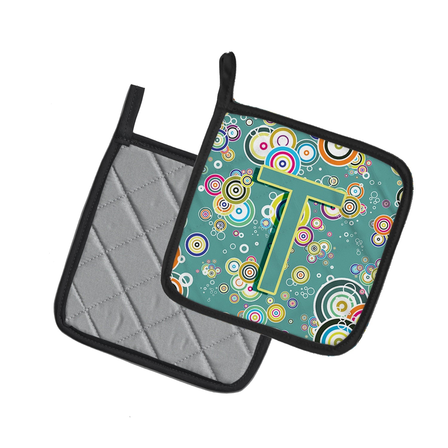Letter T Circle Circle Teal Initial Alphabet Pot Holder Set of 2 Heat Resistant Quilted Hot Pads 7.5 x 7.5 Inch, Insulated Kitchen Trivets for Cooking & Baking