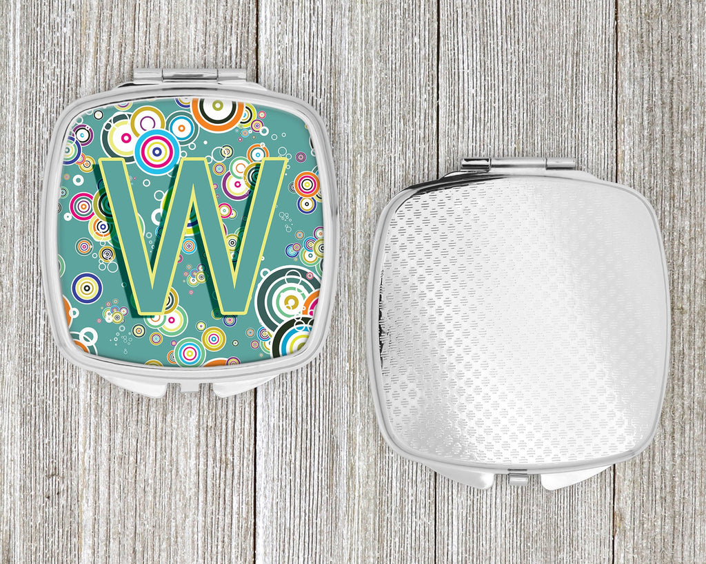 Letter W Circle Circle Teal Initial Alphabet Compact Mirror Decorative Travel Makeup Mirror for Women Girls Gifts Pocket Makeup Mirror Folding Handheld