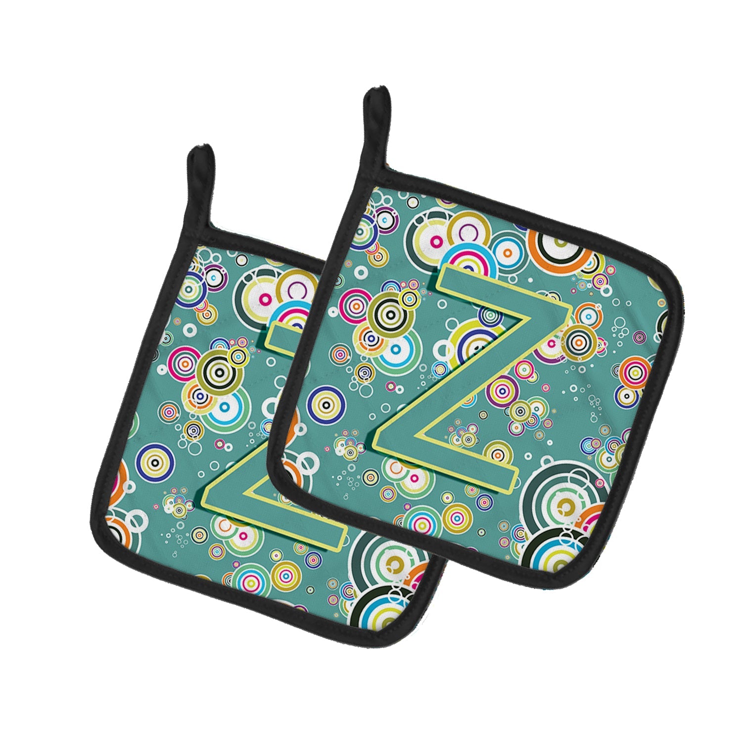 Letter Z Circle Circle Teal Initial Alphabet Pot Holder Set of 2 Heat Resistant Quilted Hot Pads 7.5 x 7.5 Inch, Insulated Kitchen Trivets for Cooking & Baking