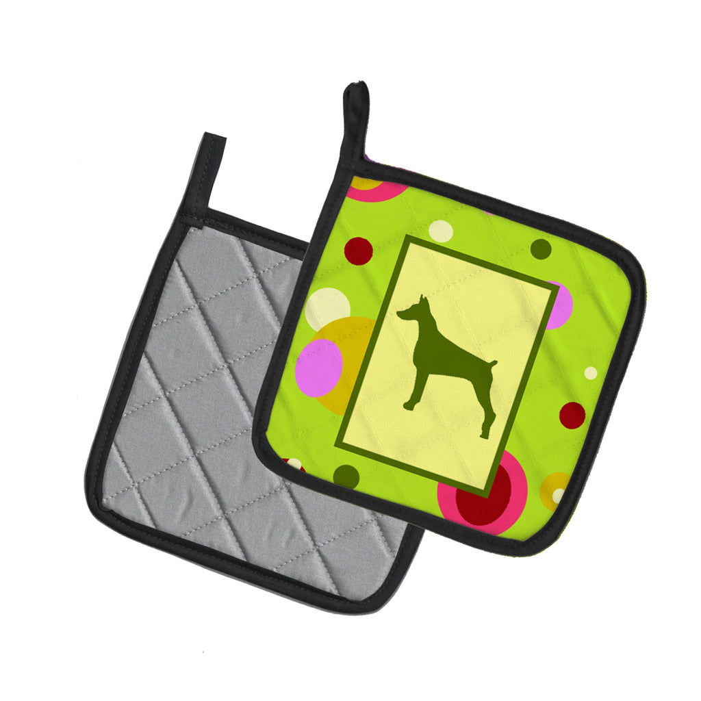 Doberman Pot Holder Set of 2 Heat Resistant Quilted Hot Pads 7.5 x 7.5 Inch, Insulated Kitchen Trivets for Cooking & Baking
