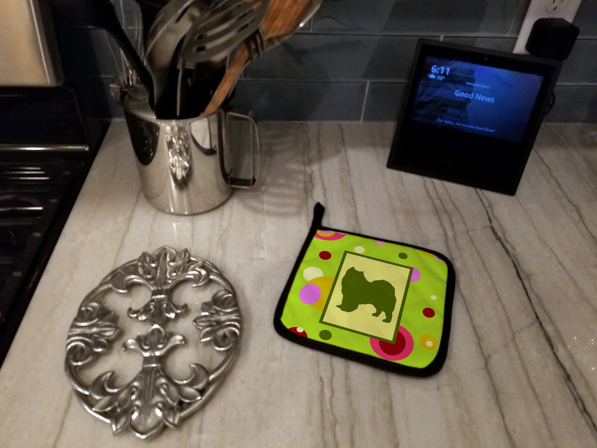 Samoyed Pot Holder Set of 2 Heat Resistant Quilted Hot Pads 7.5 x 7.5 Inch, Insulated Kitchen Trivets for Cooking & Baking