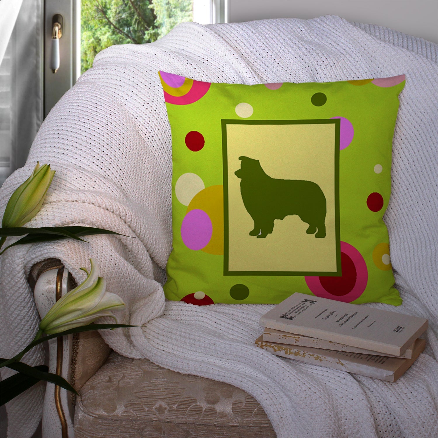 Border Collie Decorative Throw Pillow 14x14 Indoor Outdoor Accent Cushion, Fabric Cover with Insert for Sofa, Bed, Porch & Living Room