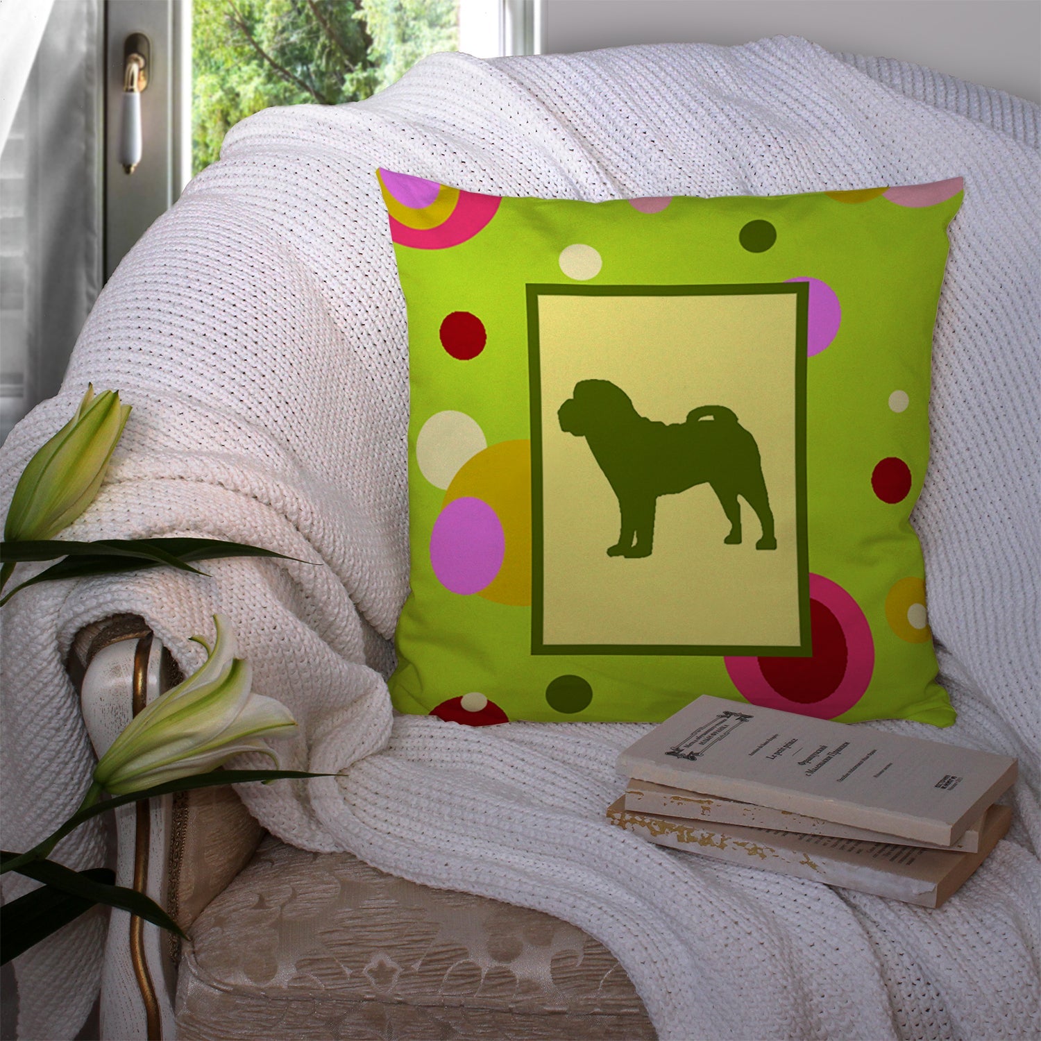 Shar Pei Decorative Throw Pillow 14x14 Indoor Outdoor Accent Cushion, Fabric Cover with Insert for Sofa, Bed, Porch & Living Room