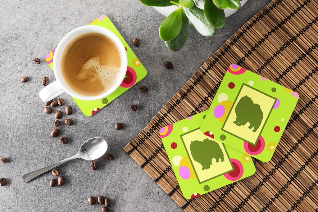 Keeshond Foam Coasters Set of 4 Cup Coasters for Indoor Outdoor, Tabletop Protection, Anti Slip, Mouse pad Material
