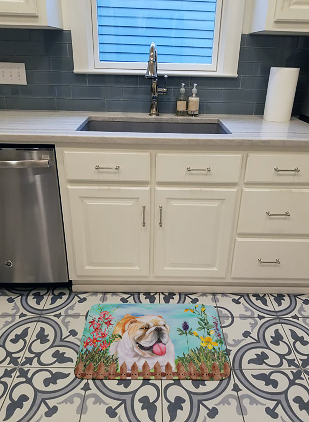 English Bulldog Spring Memory Foam Kitchen Mat Machine Washable Anti-Fatigue Cushion Comfort Bath or Kitchen Rug