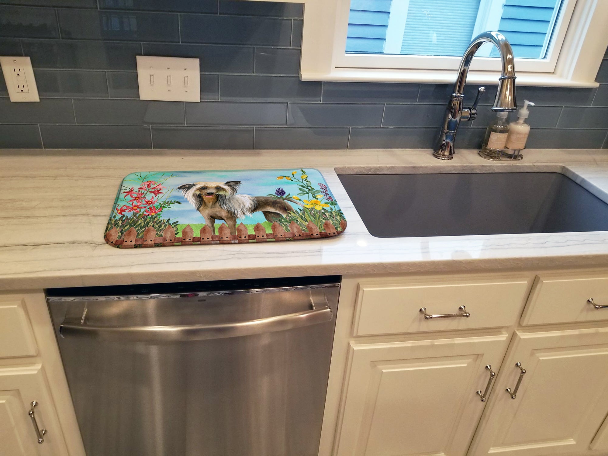 Chinese Crested Spring Dish Drying Mat Absorbent Dish Drying Mat Pad for Kitchen Counter Dish Drainer Mat for Countertop, 14 x 21", Multicolor
