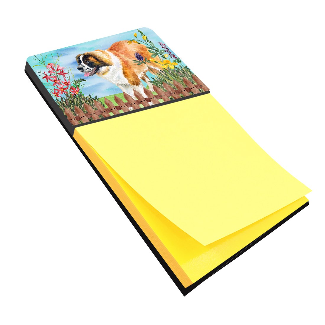 Saint Bernard Spring Watercolor Sticky Note Holder Refillable Dispenser Desk Accessory 3x3 Pad Gift