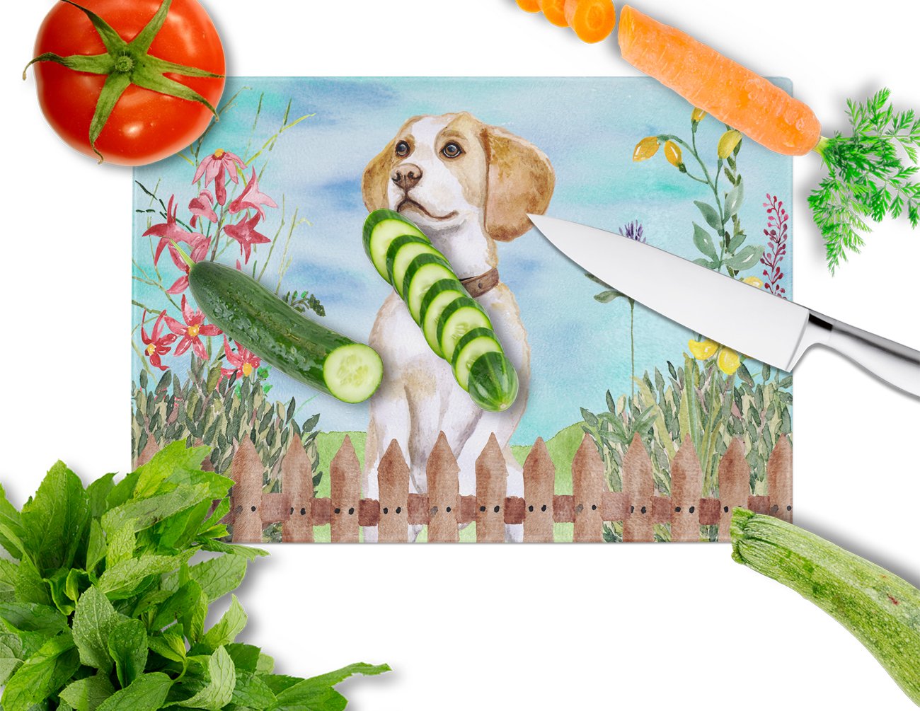 Beagle Spring Cutting Board Tempered Glass Kitchen Cutting Surface, Heat Resistant Chopping, Non-Slip Feet, Food Prep & Serving