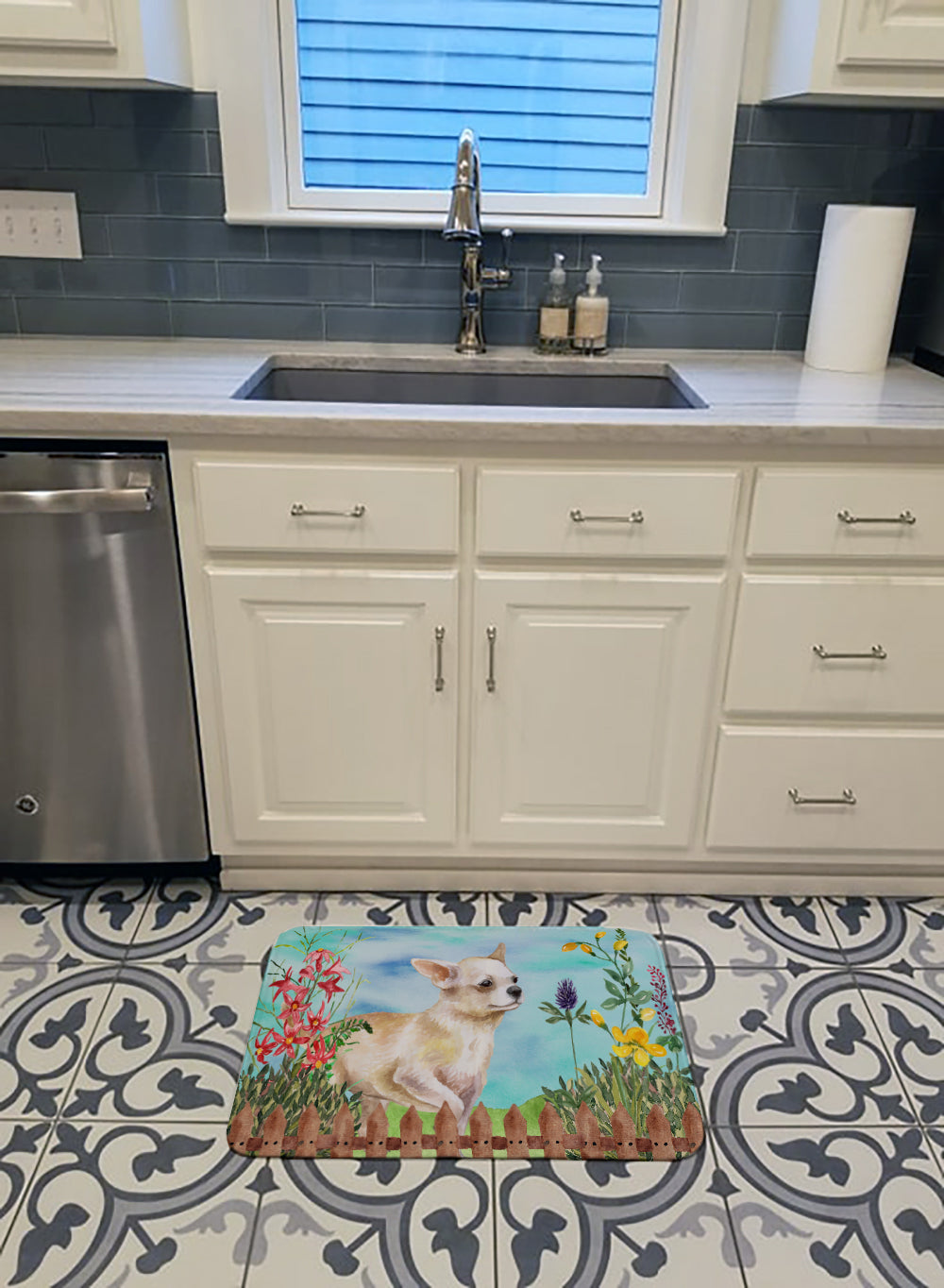Chihuahua Leg up Spring Memory Foam Kitchen Mat Machine Washable Anti-Fatigue Cushion Comfort Bath or Kitchen Rug