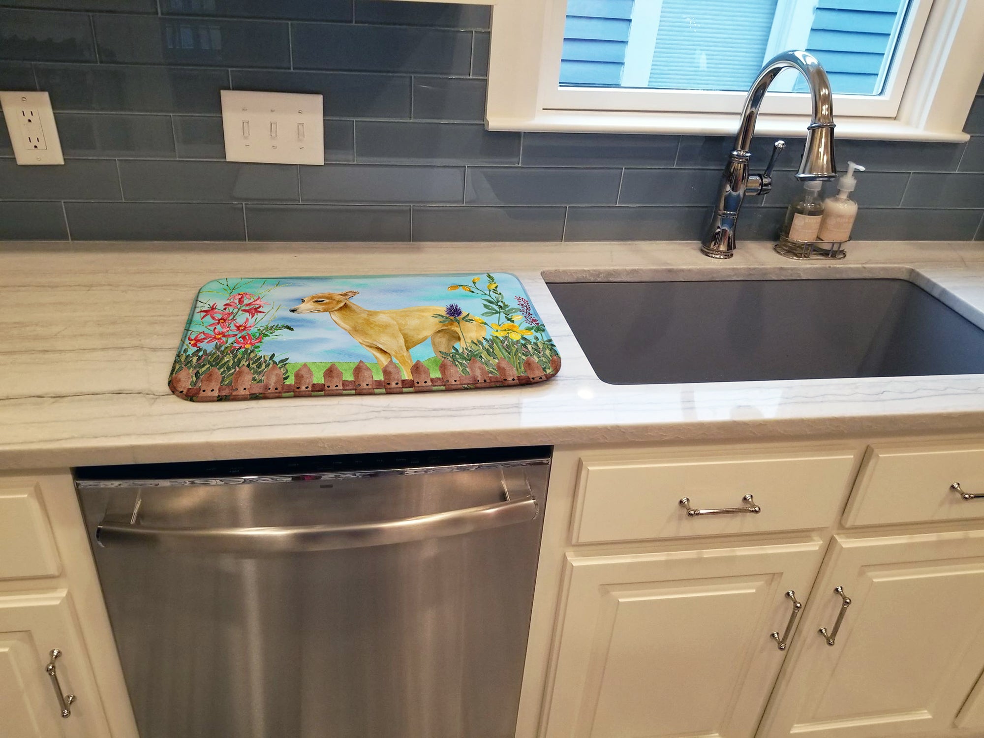 Italian Greyhound Spring Dish Drying Mat Absorbent Dish Drying Mat Pad for Kitchen Counter Dish Drainer Mat for Countertop, 14 x 21", Multicolor