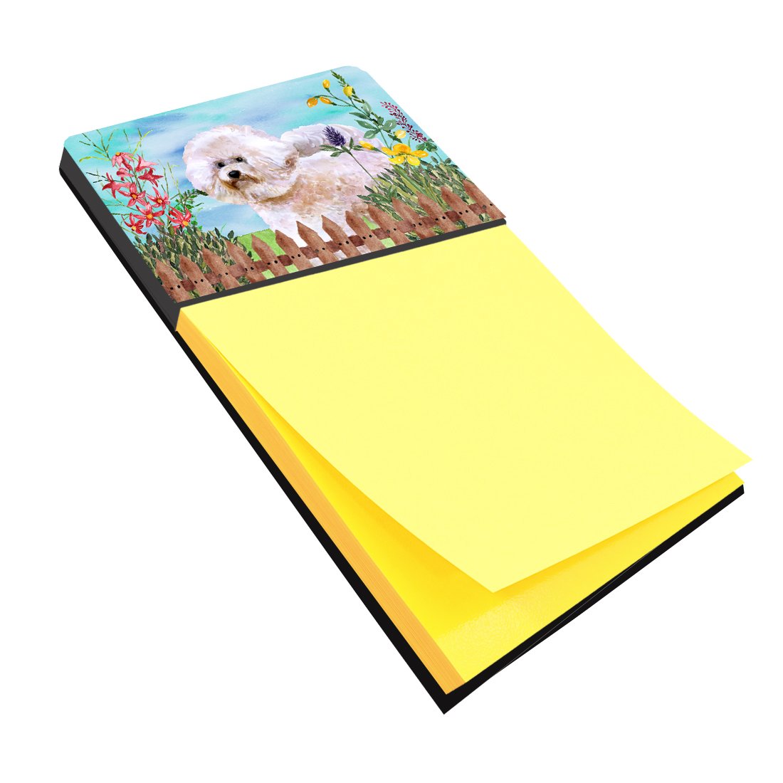Bichon Frise #2 Spring Watercolor Sticky Note Holder Refillable Dispenser Desk Accessory 3x3 Pad Gift