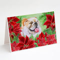 English Bulldog Poinsettas Greeting Cards Pack of 8 Blank Cards with Envelopes Whimsical A7 Size 5x7
