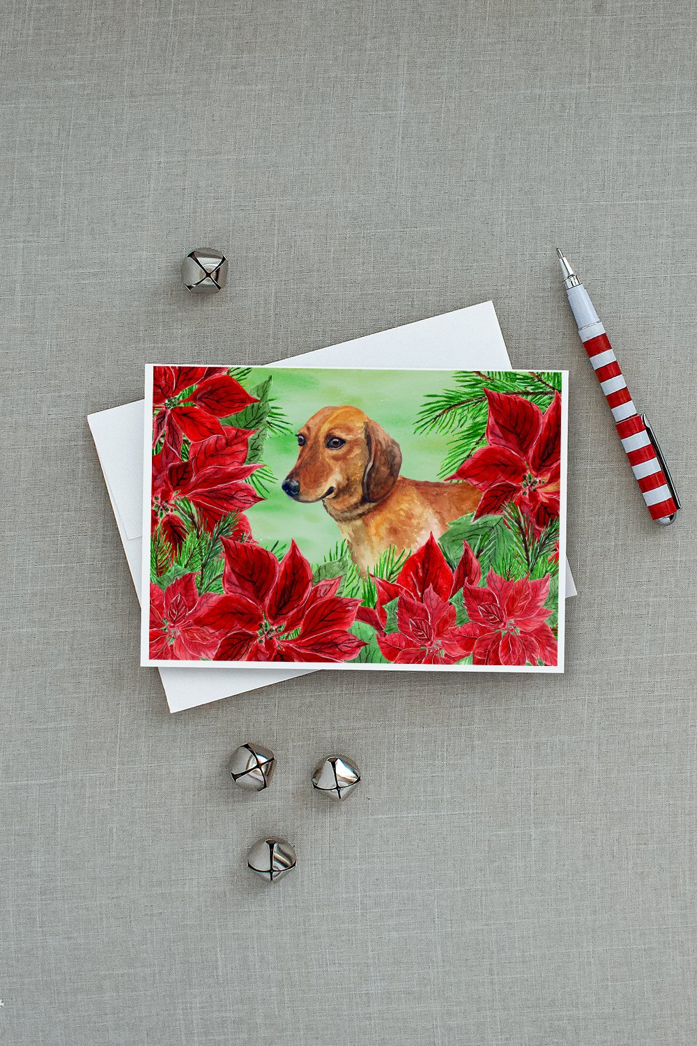 Dachshund Poinsettas Greeting Cards Pack of 8 Blank Cards with Envelopes Whimsical A7 Size 5x7