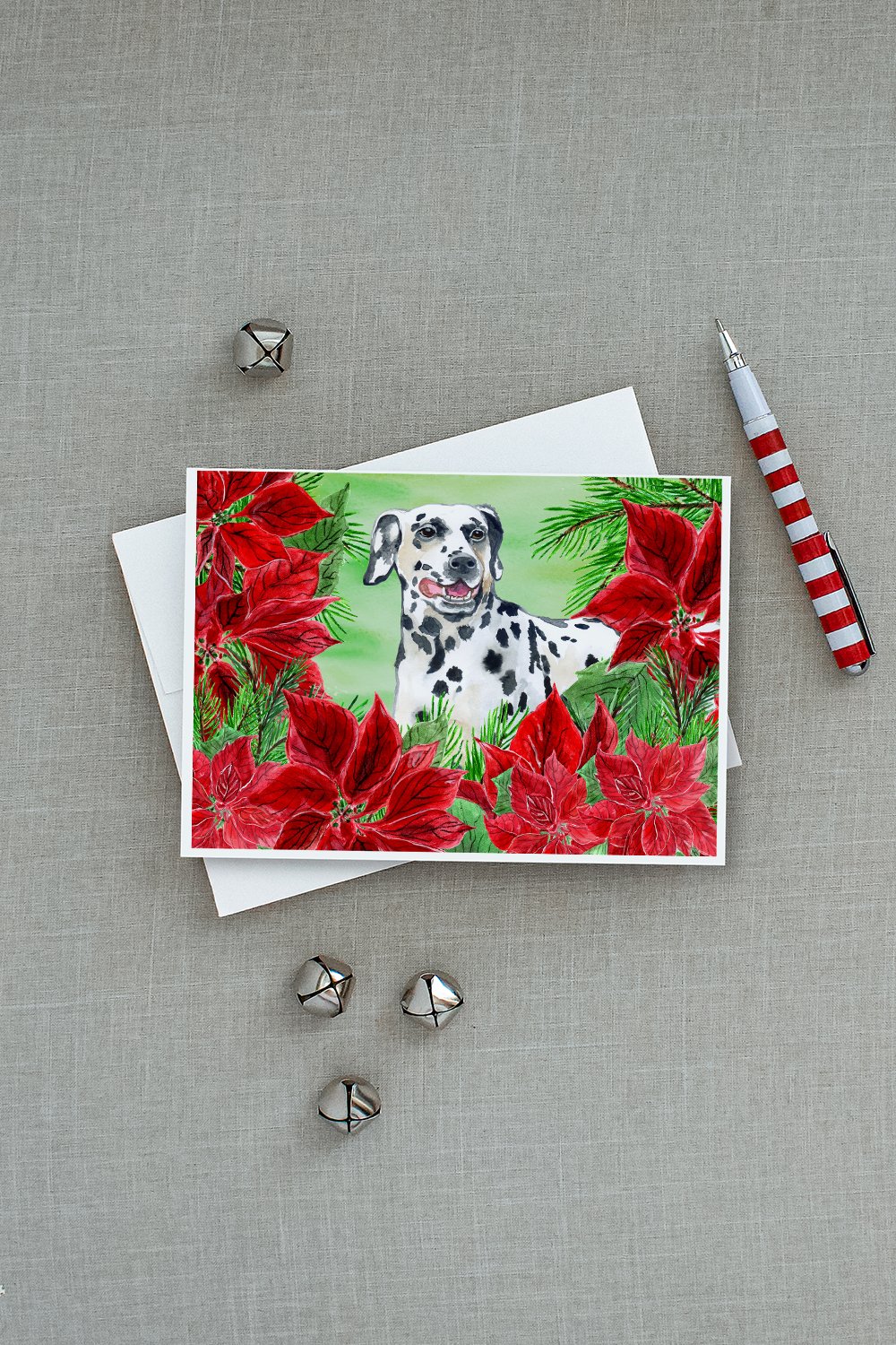 Dalmatian Poinsettas Greeting Cards Pack of 8 Blank Cards with Envelopes Whimsical A7 Size 5x7