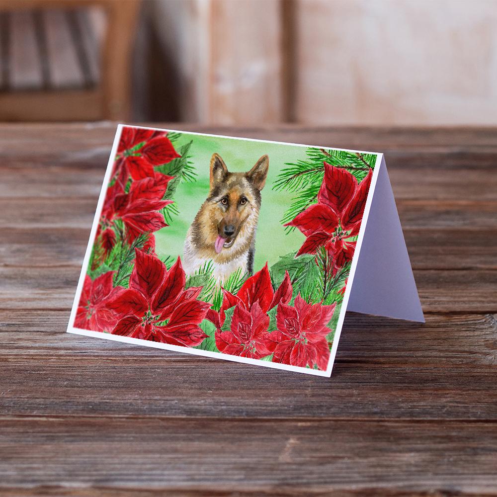 German Shepherd Poinsettas Greeting Cards Pack of 8 Blank Cards with Envelopes Whimsical A7 Size 5x7
