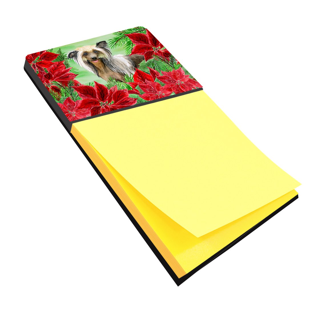Chinese Crested Poinsettas Watercolor Sticky Note Holder Refillable Dispenser Desk Accessory 3x3 Pad Gift