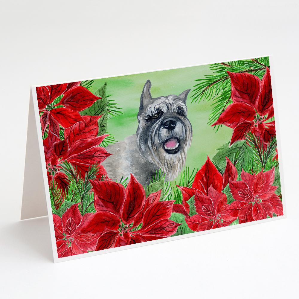 Schnauzer Poinsettas Greeting Cards Pack of 8 Blank Cards with Envelopes Whimsical A7 Size 5x7