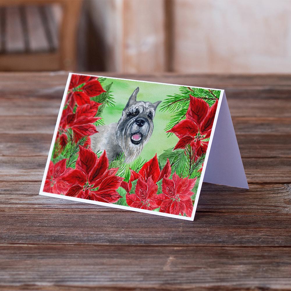 Schnauzer Poinsettas Greeting Cards Pack of 8 Blank Cards with Envelopes Whimsical A7 Size 5x7