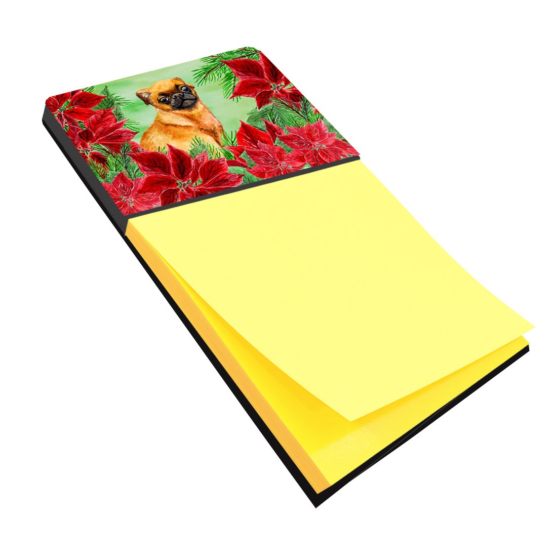 Small Brabant Griffon Poinsettas Watercolor Sticky Note Holder Refillable Dispenser Desk Accessory 3x3 Pad Gift