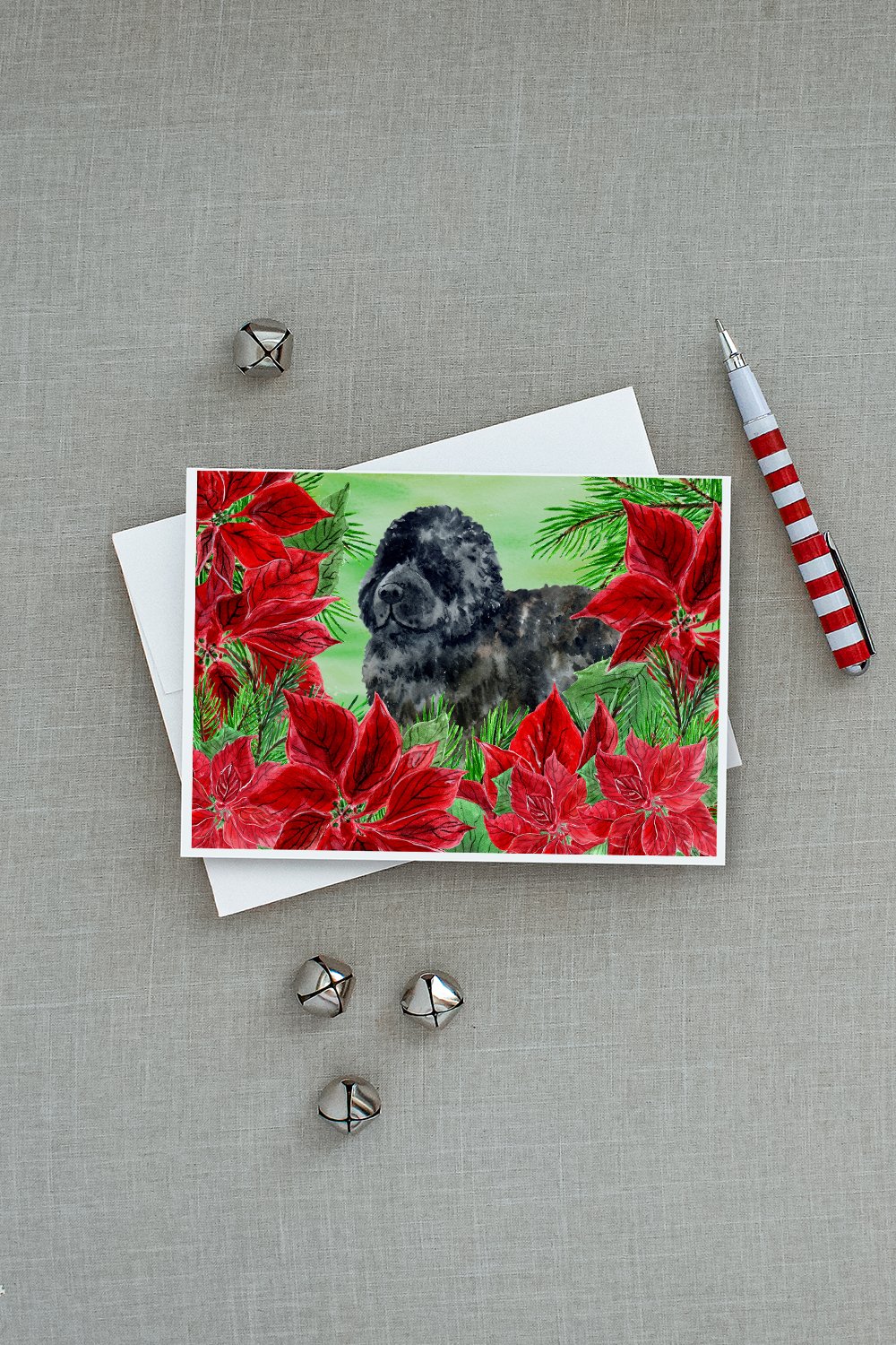 Newfoundland Poinsettas Greeting Cards Pack of 8 Blank Cards with Envelopes Whimsical A7 Size 5x7