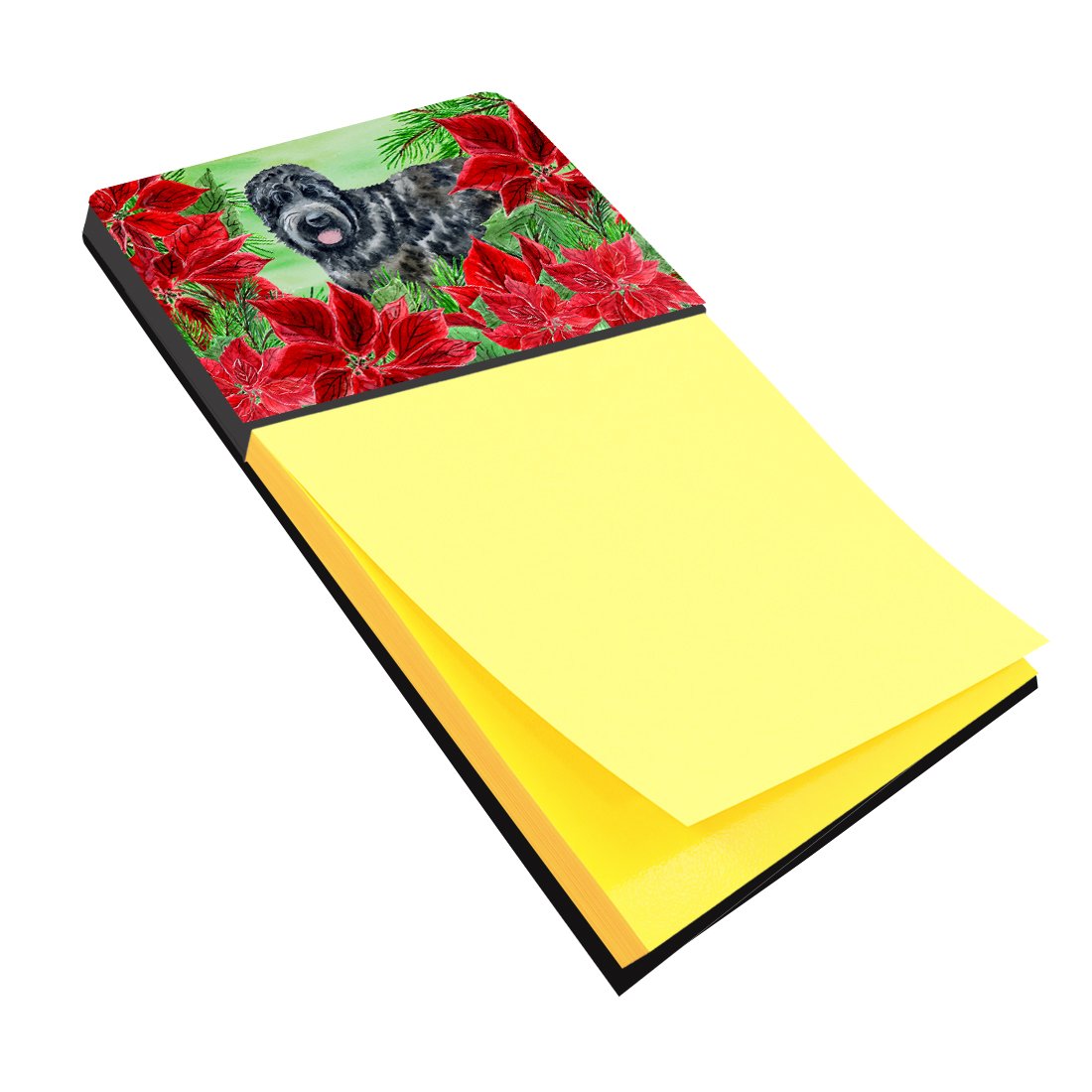 Black Russian Terrier Poinsettas Watercolor Sticky Note Holder Refillable Dispenser Desk Accessory 3x3 Pad Gift