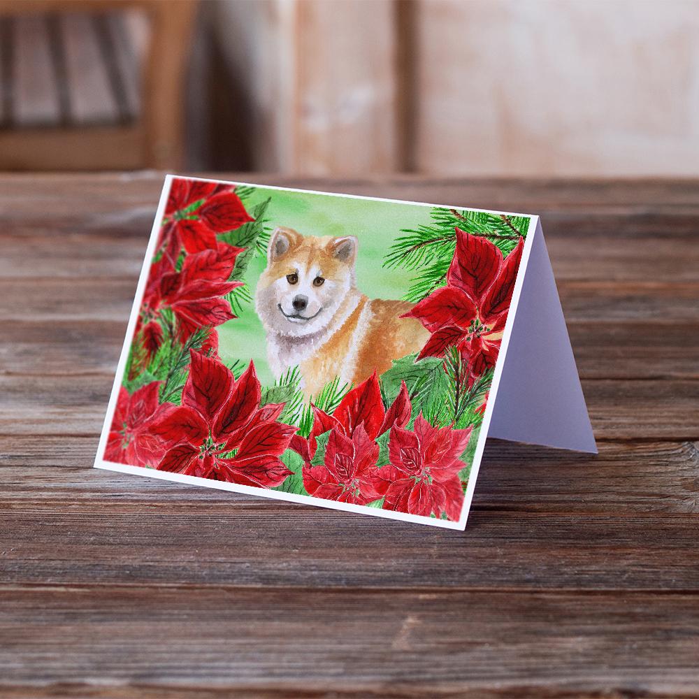 Shiba Inu Poinsettas Greeting Cards Pack of 8 Blank Cards with Envelopes Whimsical A7 Size 5x7