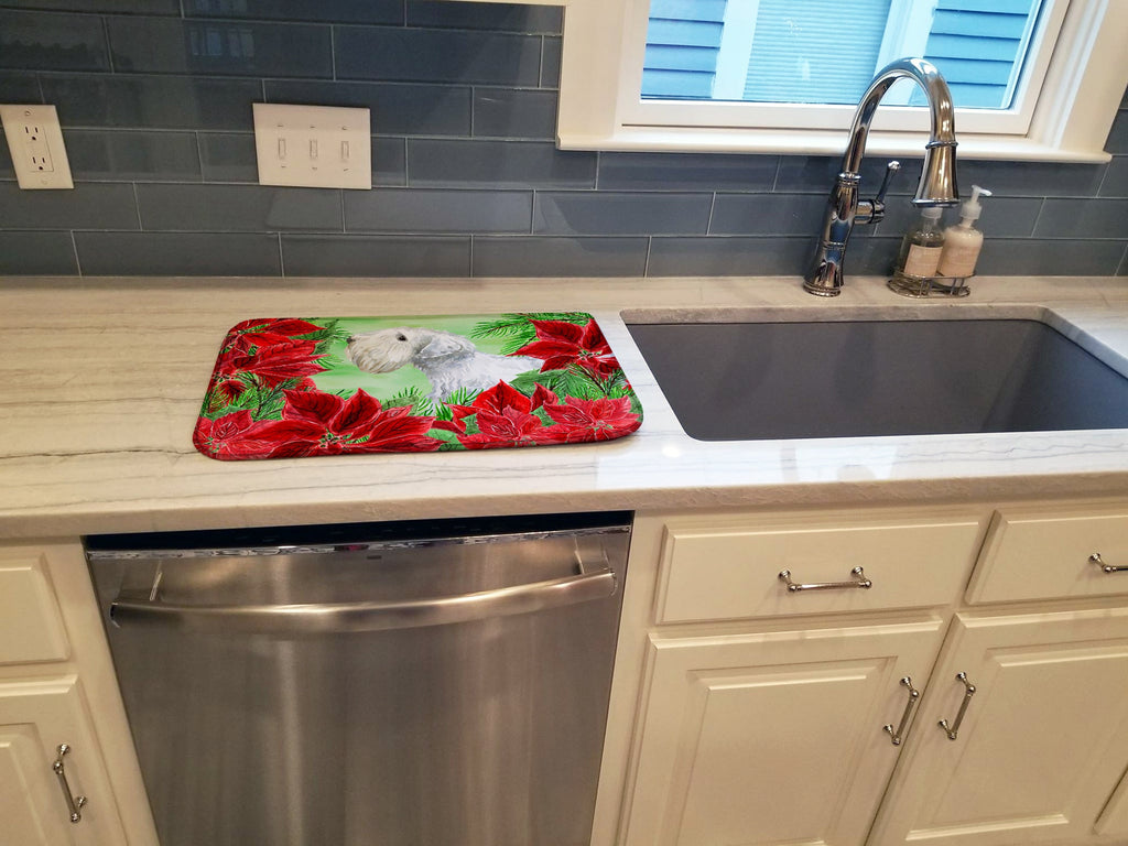 Sealyham Terrier Poinsettas Dish Drying Mat Absorbent Dish Drying Mat Pad for Kitchen Counter Dish Drainer Mat for Countertop, 14 x 21", Multicolor