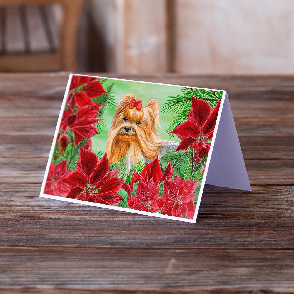 Yorkshire Terrier Poinsettas Greeting Cards Pack of 8 Blank Cards with Envelopes Whimsical A7 Size 5x7