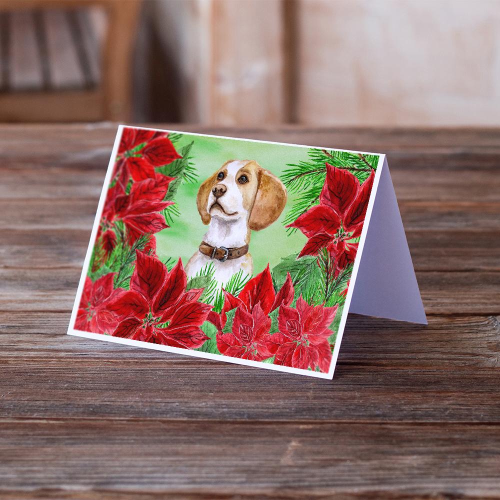 Beagle Poinsettas Greeting Cards Pack of 8 Blank Cards with Envelopes Whimsical A7 Size 5x7