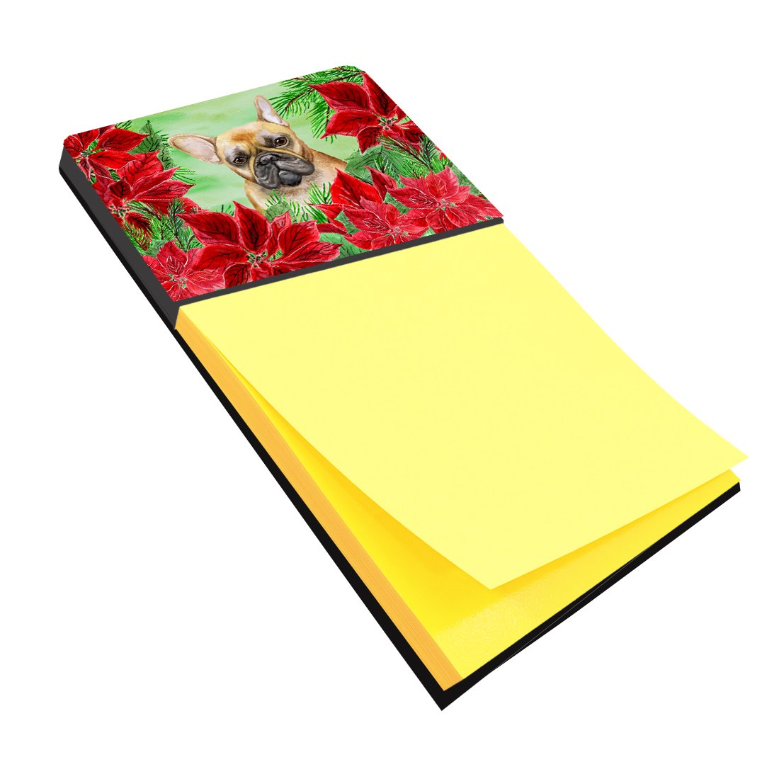 French Bulldog Poinsettas Watercolor Sticky Note Holder Refillable Dispenser Desk Accessory 3x3 Pad Gift