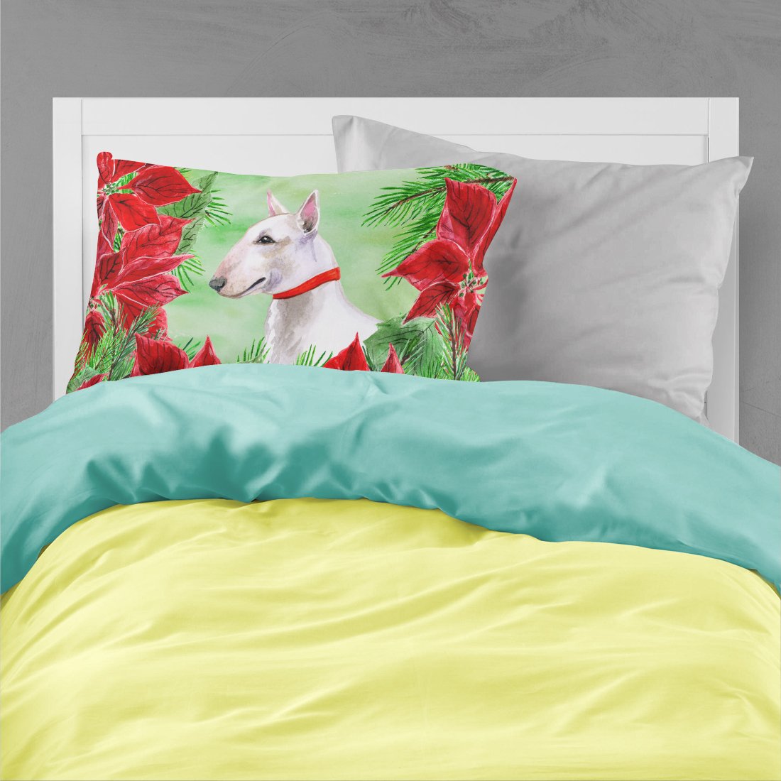 Bull Terrier Poinsettas Standard Pillowcase Lightweight Super Soft Easy Care Decorative Artwork Pillowcase, Standard