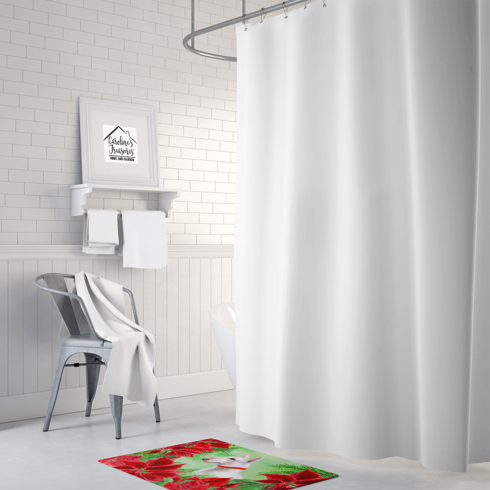 Bull Terrier Poinsettas Memory Foam Kitchen Mat Machine Washable Anti-Fatigue Cushion Comfort Bath or Kitchen Rug