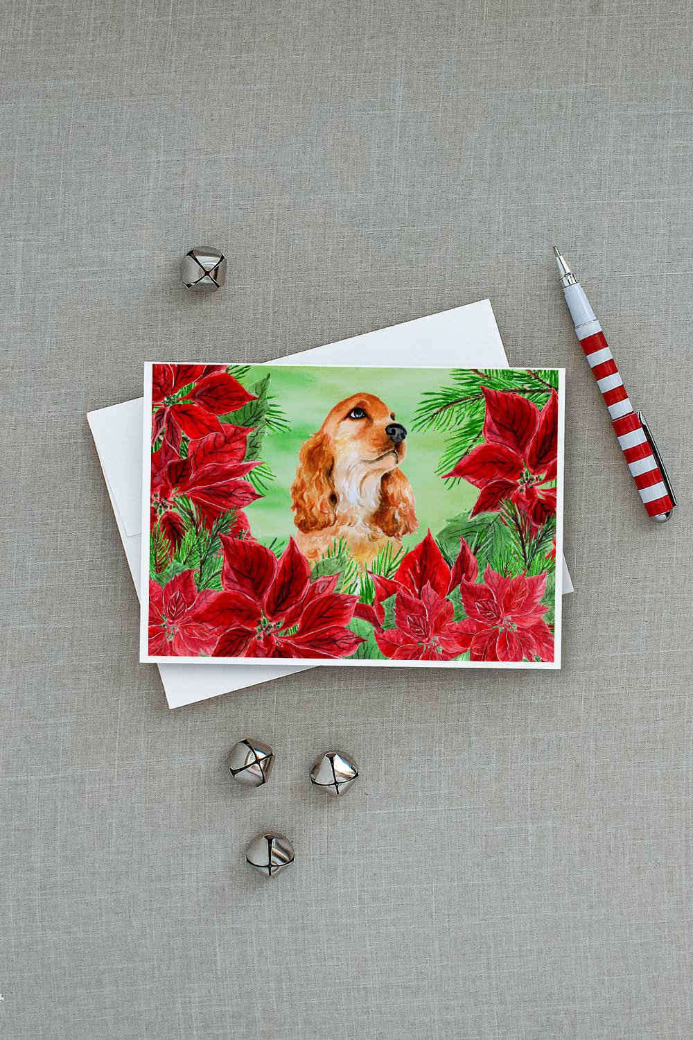 Cocker Spaniel Poinsettas Greeting Cards Pack of 8 Blank Cards with Envelopes Whimsical A7 Size 5x7