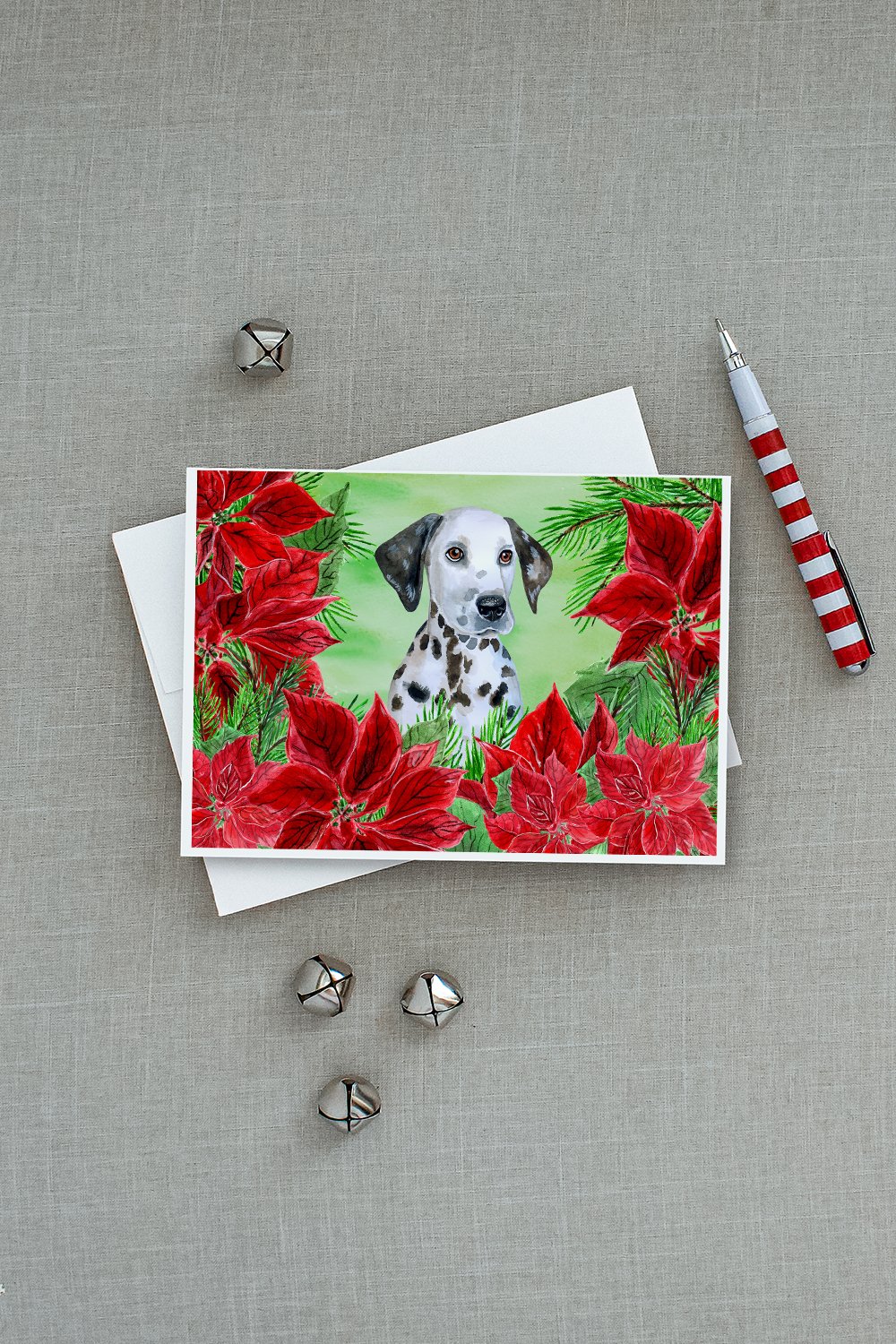 Dalmatian Puppy Poinsettas Greeting Cards Pack of 8 Blank Cards with Envelopes Whimsical A7 Size 5x7