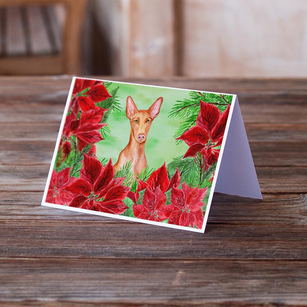 Pharaoh Hound Poinsettas Greeting Cards Pack of 8 Blank Cards with Envelopes Whimsical A7 Size 5x7