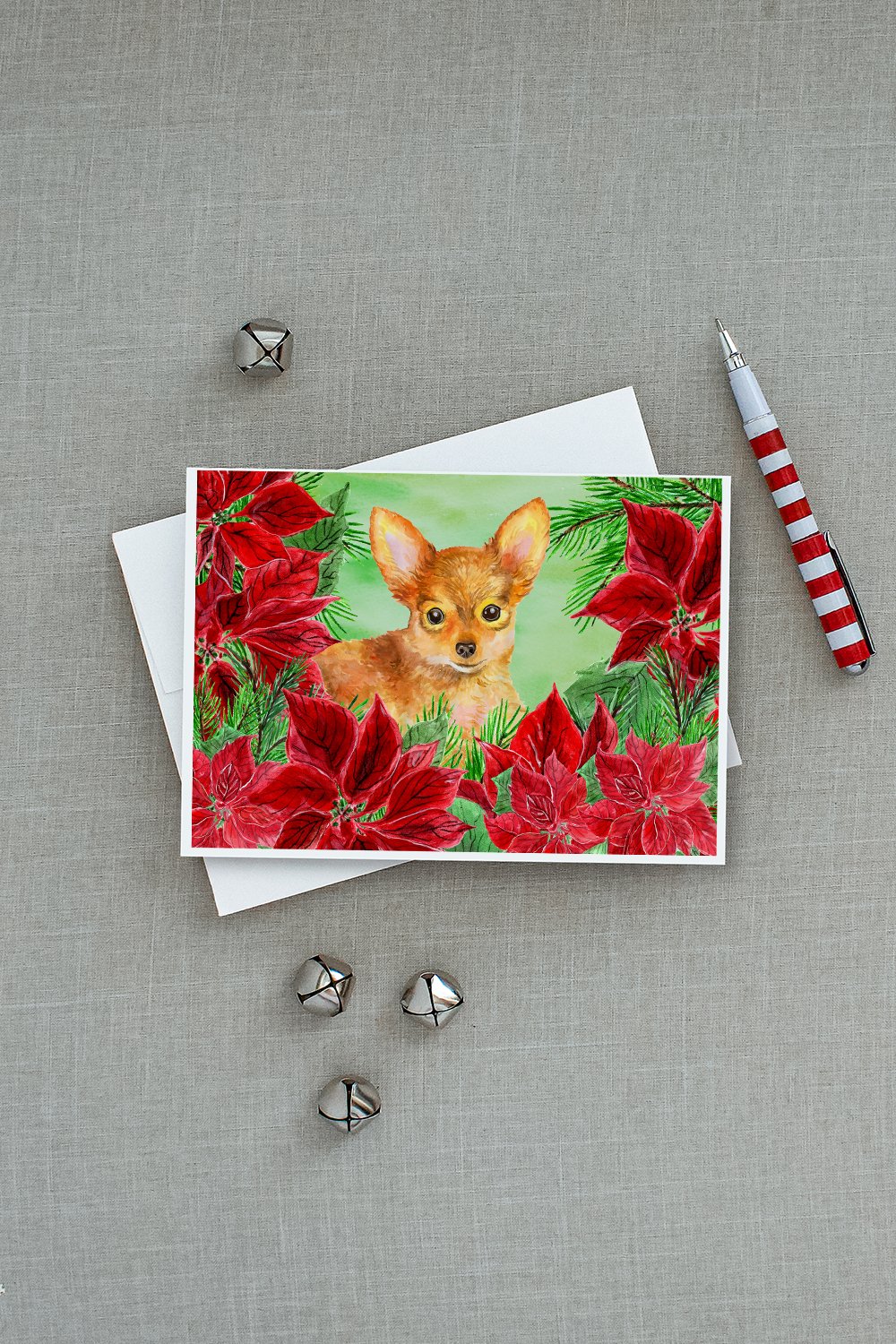 Toy Terrier Poinsettas Greeting Cards Pack of 8 Blank Cards with Envelopes Whimsical A7 Size 5x7