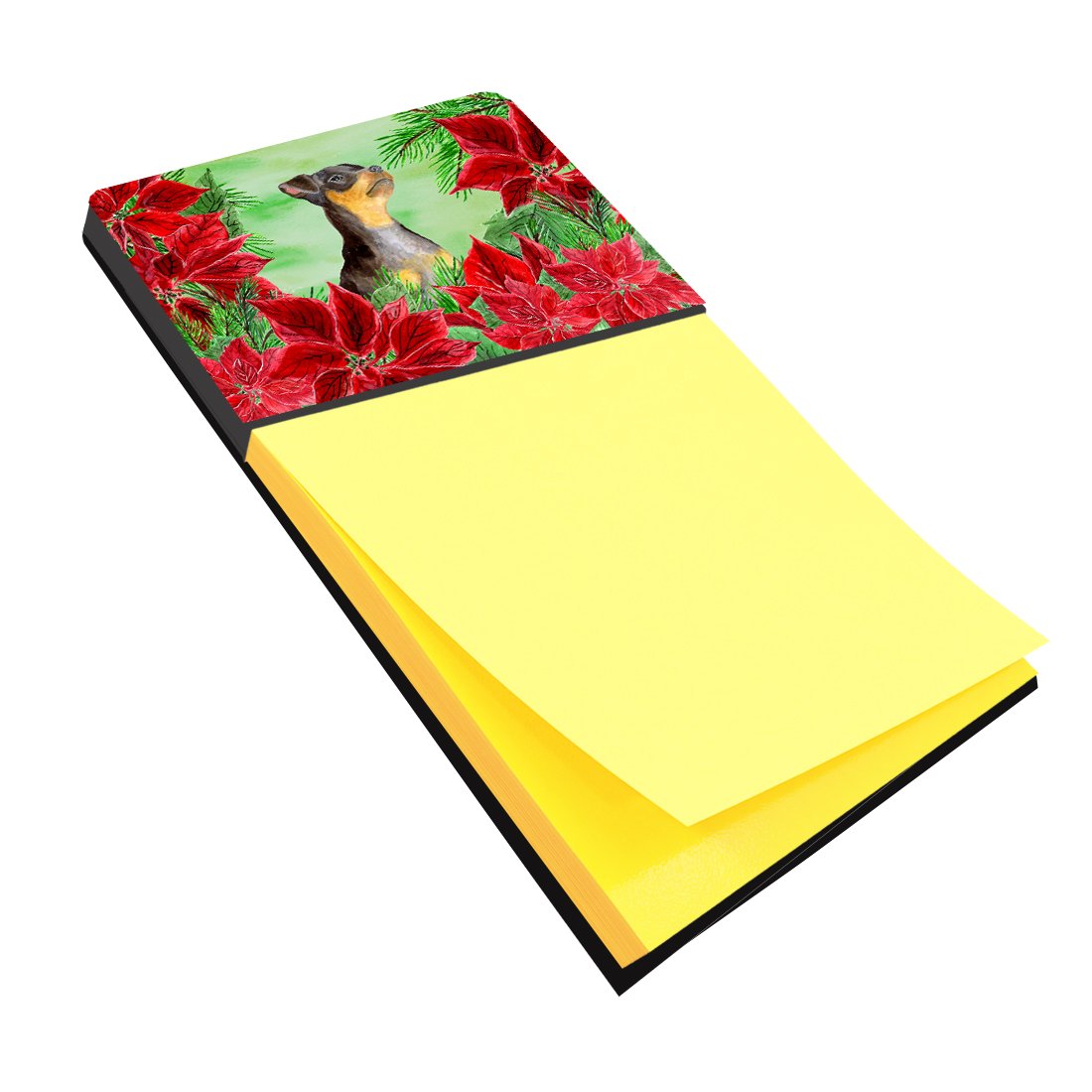 Miniature Pinscher #2 Poinsettas Watercolor Sticky Note Holder Refillable Dispenser Desk Accessory 3x3 Pad Gift