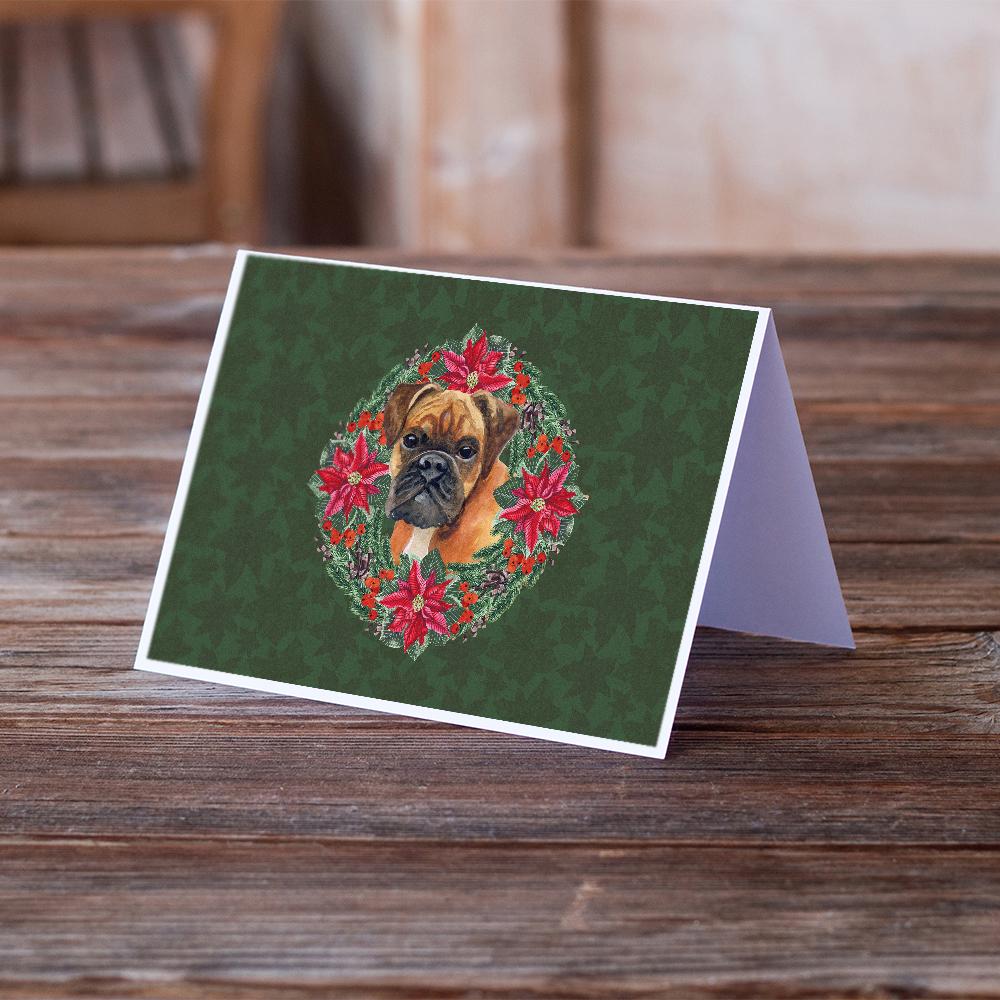 German Boxer Poinsetta Wreath Greeting Cards Pack of 8 Blank Cards with Envelopes Whimsical A7 Size 5x7