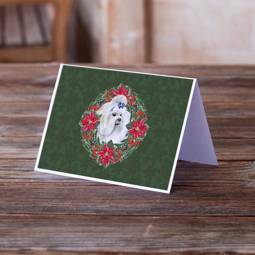 Maltese Poinsetta Wreath Greeting Cards Pack of 8 Blank Cards with Envelopes Whimsical A7 Size 5x7